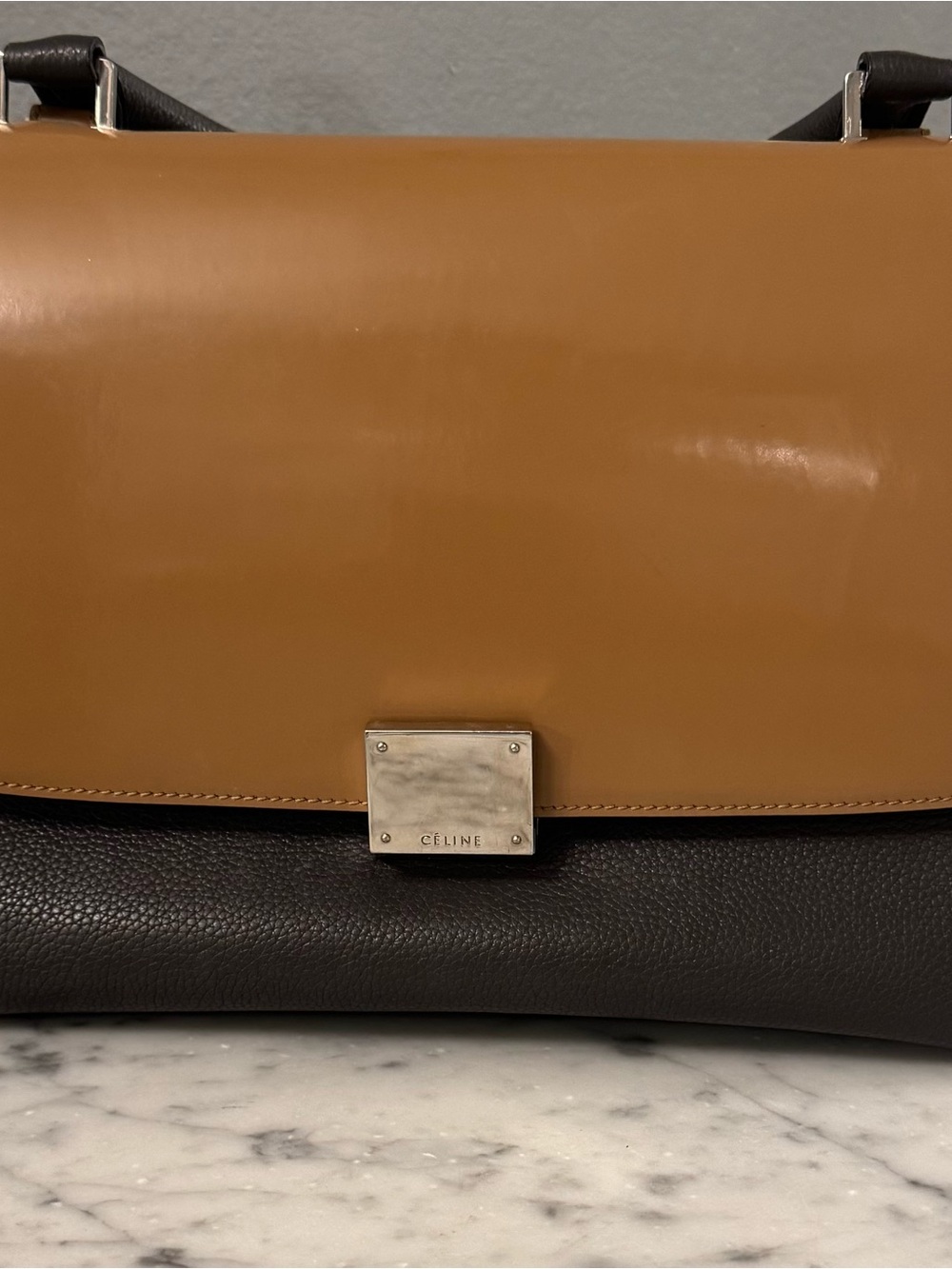 Celine Trapeze bag Tri color patent and smooth leather
